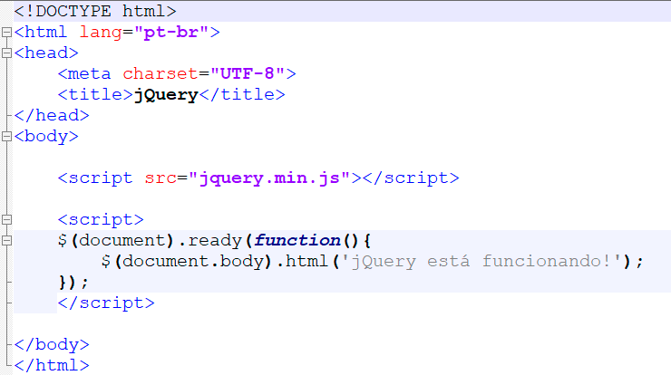 Configurando o jQuery no documento HTML